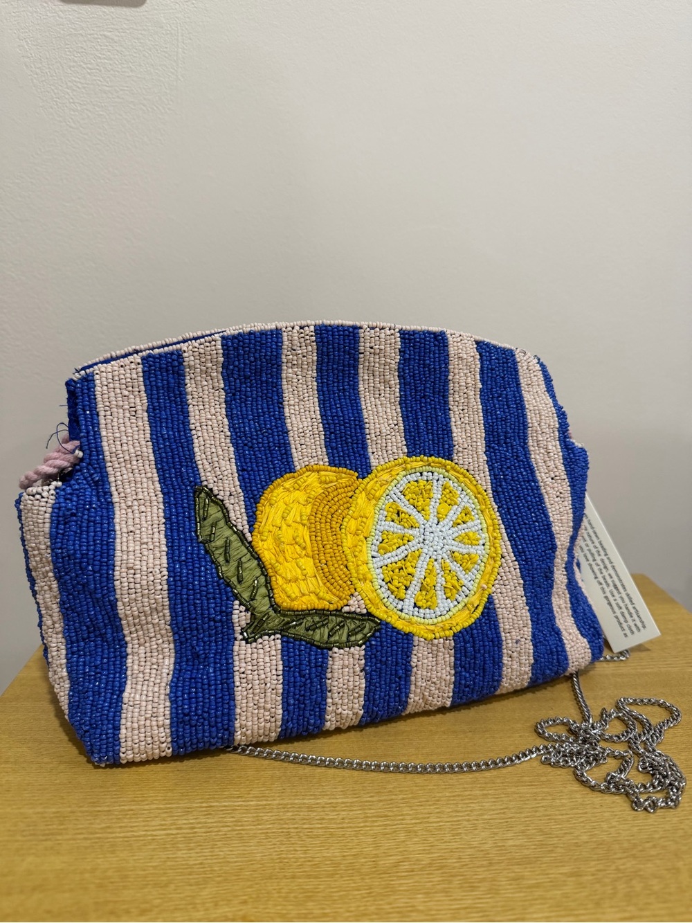 Beaded Lemon Striped Purse w/ Chain - NWT - Made in India